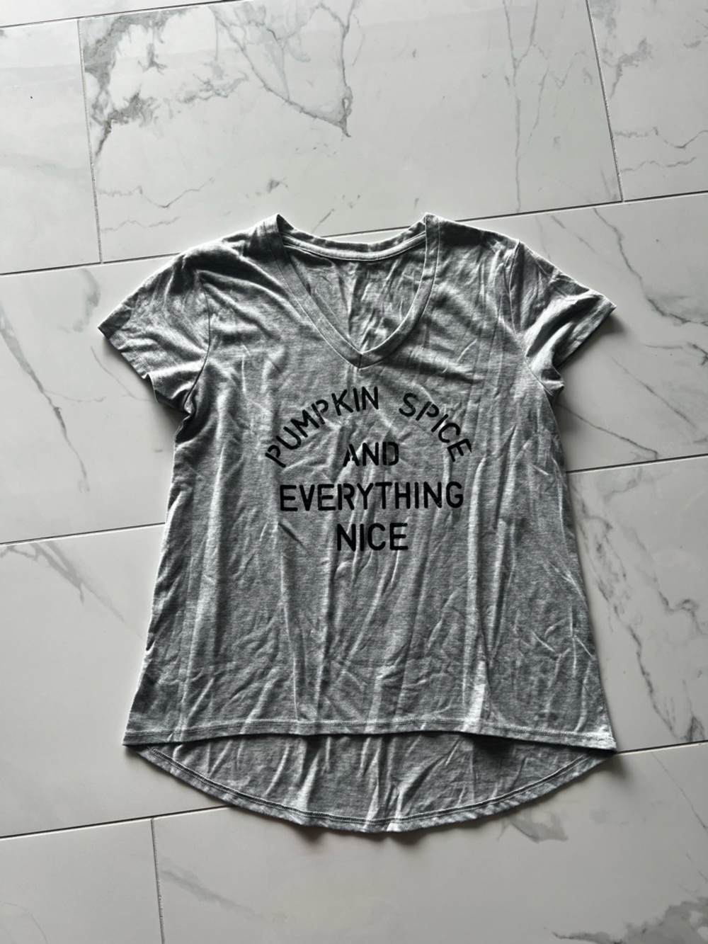 Gray Graphic Tee with 'Pumpkin Spice' Text